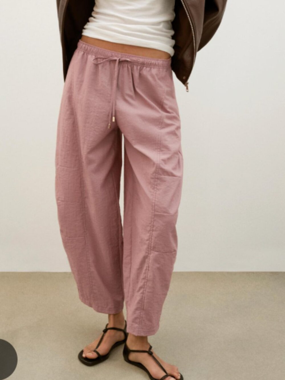 Zara Barrel Pants with Elastic Waist - Pale Pink - Size Medium